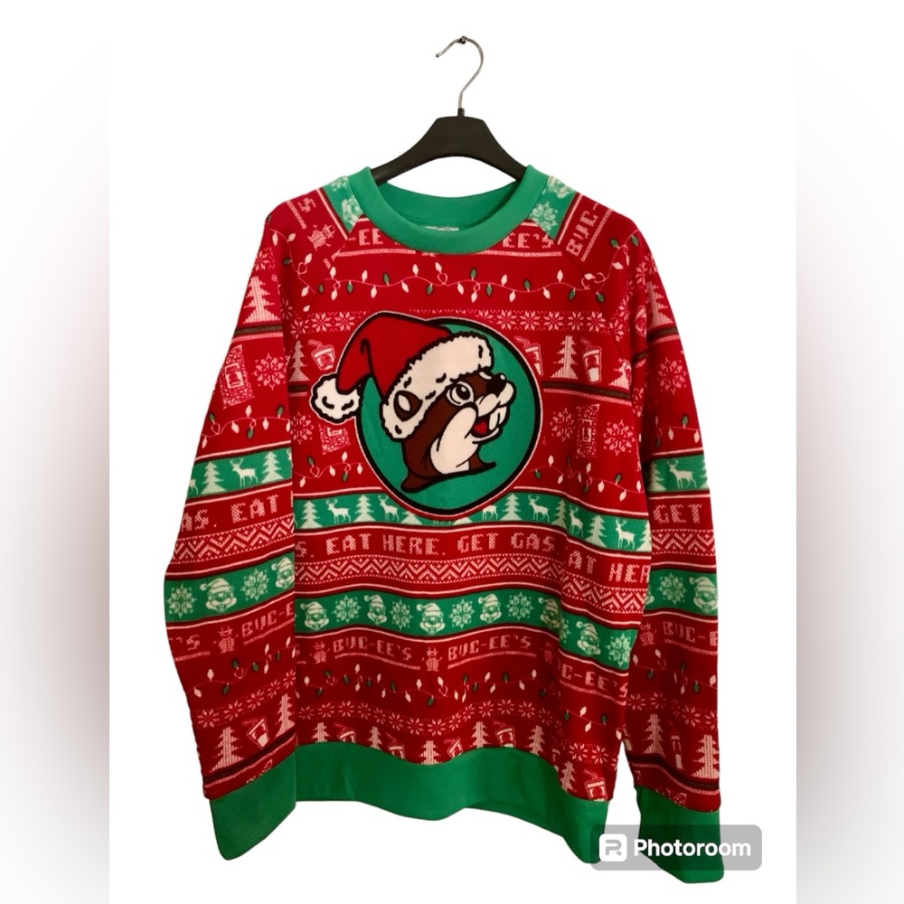 Buc-ee’s Christmas Ugly Sweater Sweatshirt size L Unisex Multi Color fleece !